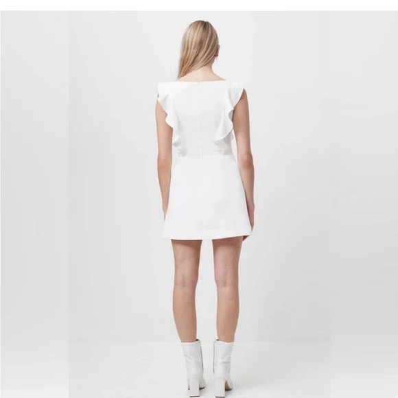 FRENCH CONNECTION Womens White Stretch Zippered Ruffled Trim At Shoulders size 6 - Picture 3 of 9